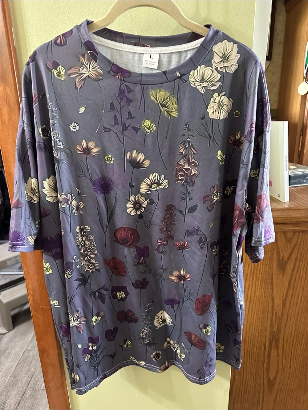 Floral Print Gray Purple Tunic Top NWOT